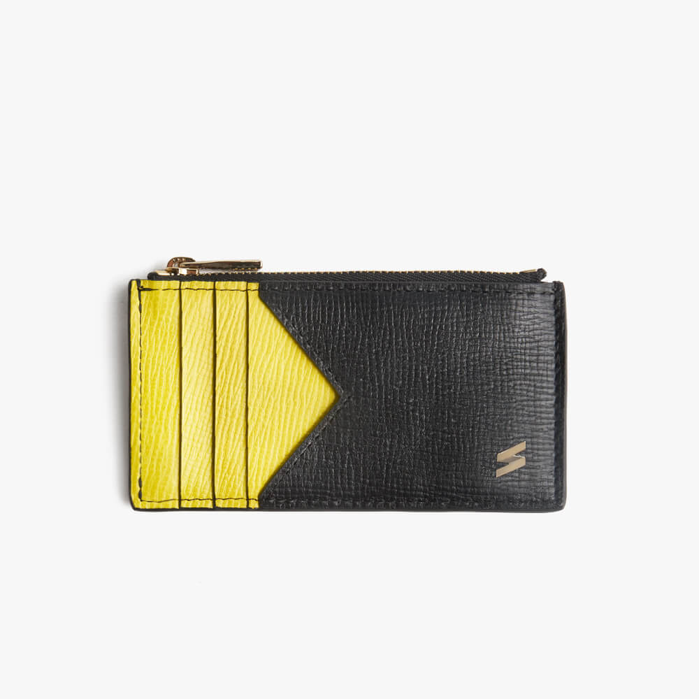 Zipped Card Holder Corteccia Black&Yellow