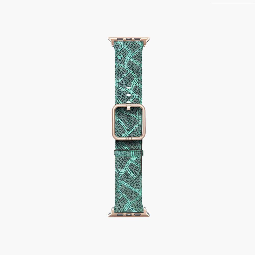 paris green leather band for apple watch with snake print